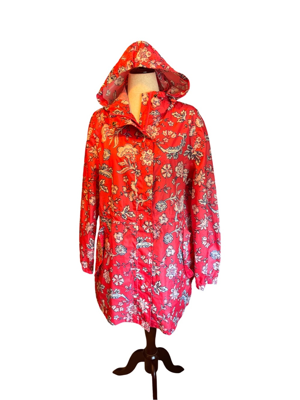 Joules Right as Rain Women’s Floral Hooded Rain Jacket, EUC